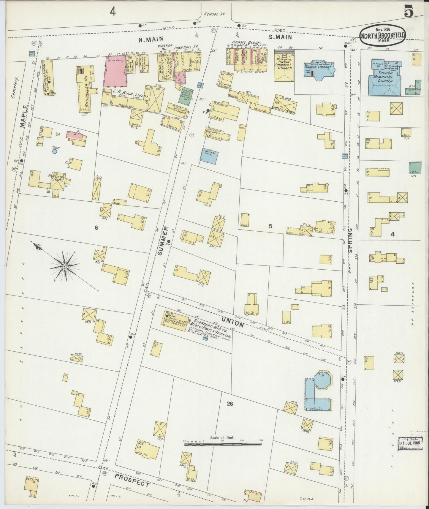 Sanborn Fire Insurance Map from North Brookfield, Worcester County, Massachusetts (1896), Sheet #0005 - Complete Map Set gallery image, historic Sanborn map, vintage wall art, Massachusetts Massachusetts