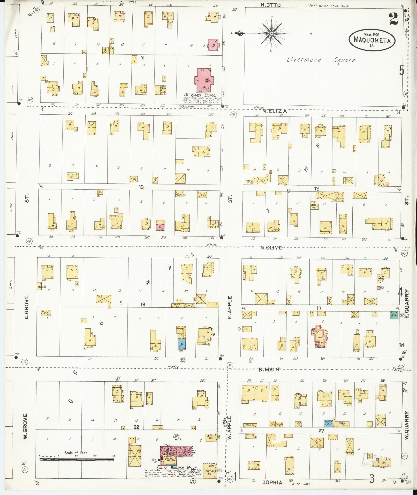 Sanborn Fire Insurance Map from Maquoketa, Jackson County, Iowa (1906), Sheet #0002 - Historic Sanborn Fire Insurance Map Print
