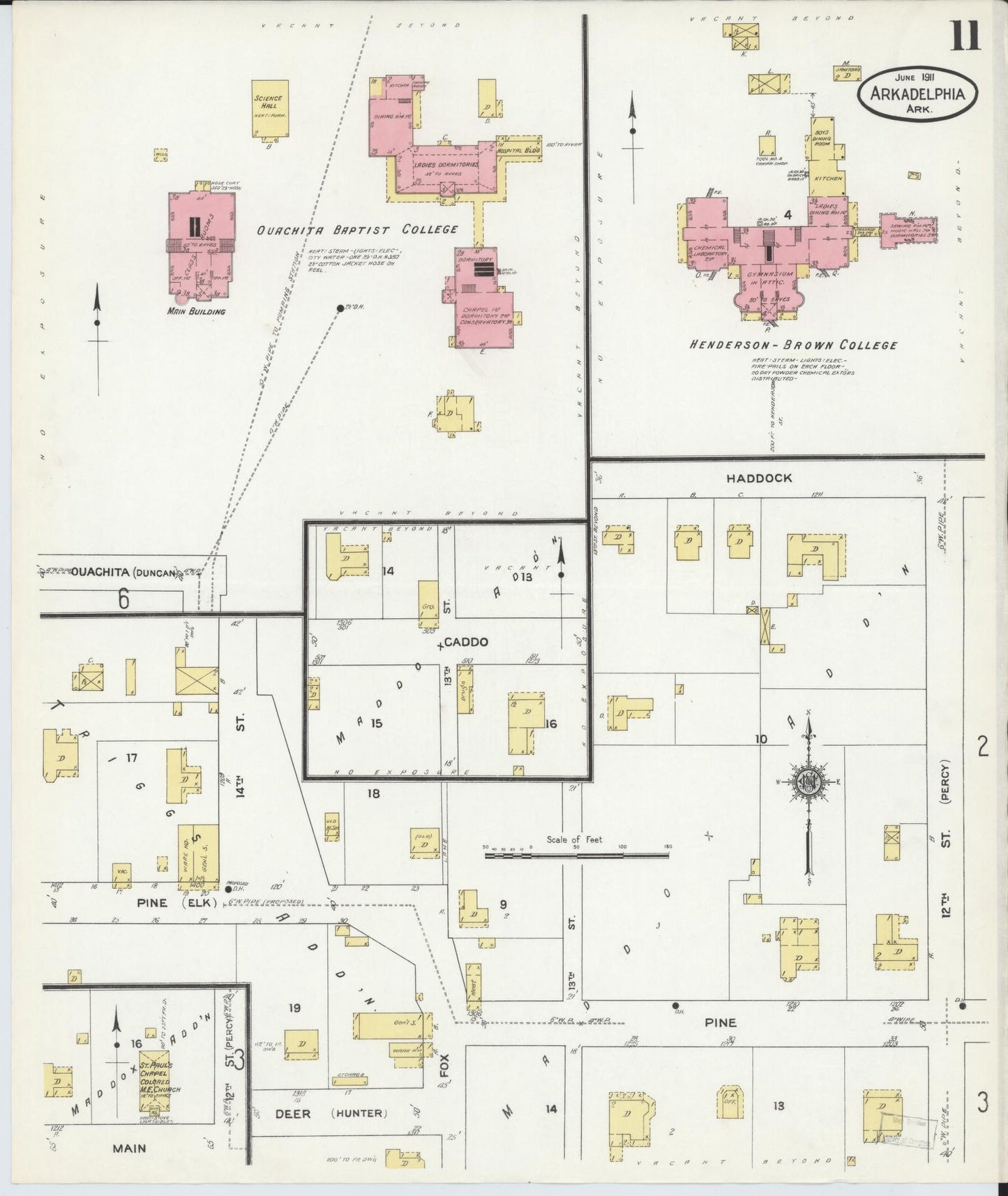 Sanborn Fire Insurance Map from Arkadelphia, Clark County, Arkansas (1911), Sheet #0011 - Complete Map Set gallery image, historic Sanborn map, vintage wall art, Arkansas Arkansas