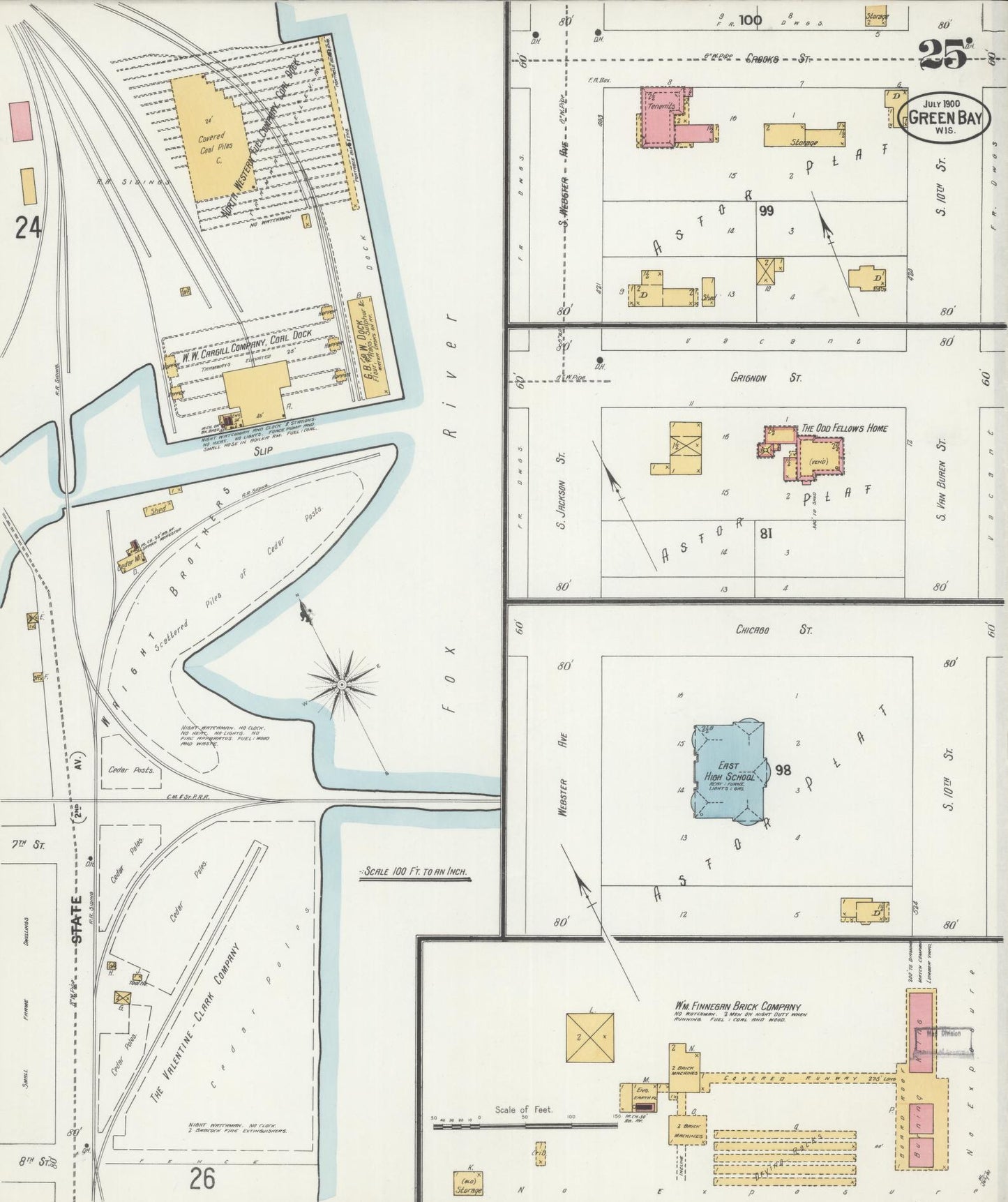 Sanborn Fire Insurance Map from Green Bay, Brown County, Wisconsin (1900), Sheet #0025 - Historic Sanborn Fire Insurance Map Print, vintage old map wall art, antique decor, genealogy gift, Wisconsin Wisconsin map