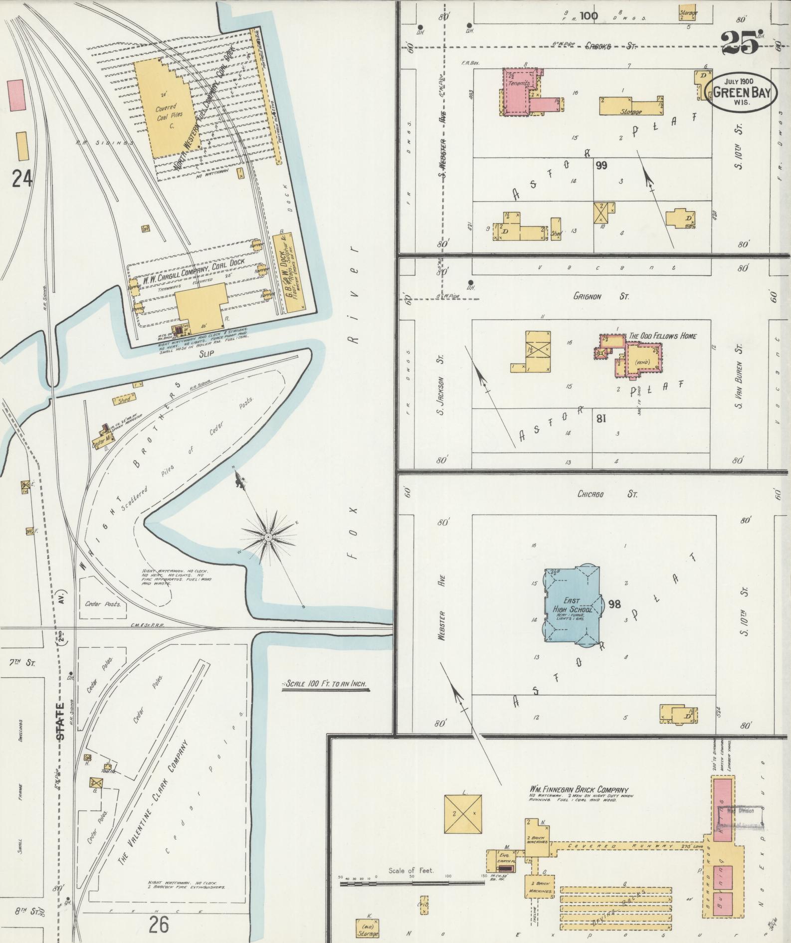Sanborn Fire Insurance Map from Green Bay, Brown County, Wisconsin (1900), Sheet #0025 - Historic Sanborn Fire Insurance Map Print, vintage old map wall art, antique decor, genealogy gift, Wisconsin Wisconsin map