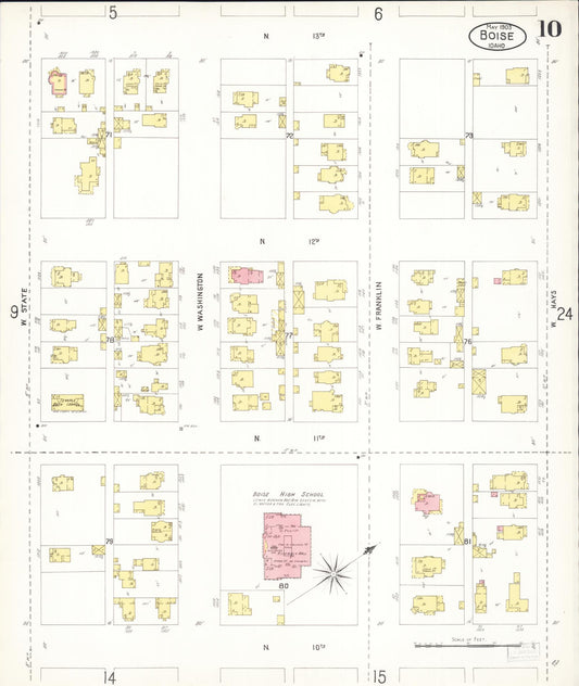 Sanborn Fire Insurance Map from Boise, Ada County, Idaho (1903), Sheet #0010 - Historic Sanborn Fire Insurance Map Print, vintage old map wall art, antique decor, genealogy gift, Idaho Idaho map