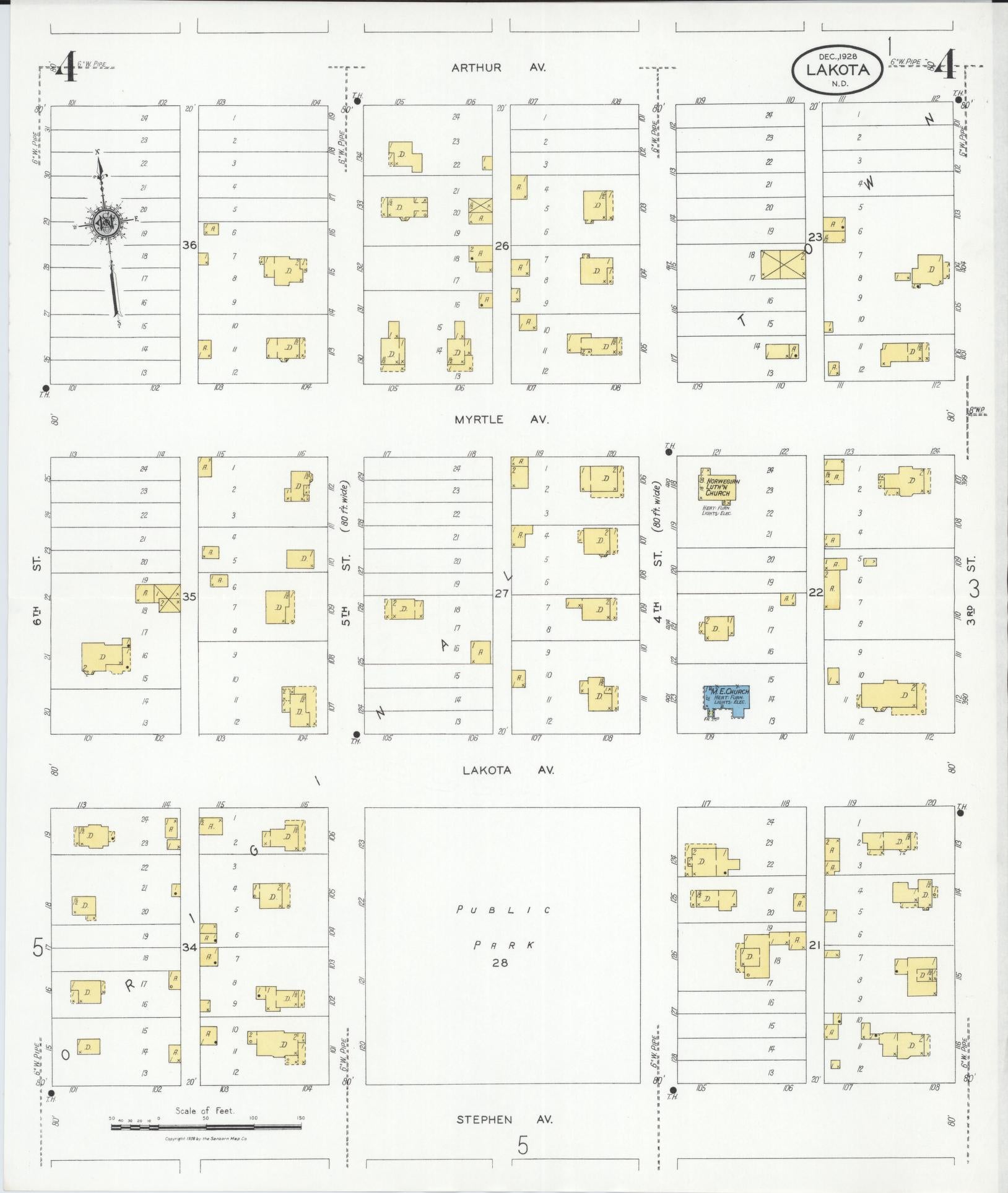 Sanborn Fire Insurance Map from Lakota, Nelson County, North Dakota (1928), Sheet #0004 - Complete Map Set gallery image, historic Sanborn map, vintage wall art, North Dakota North Dakota