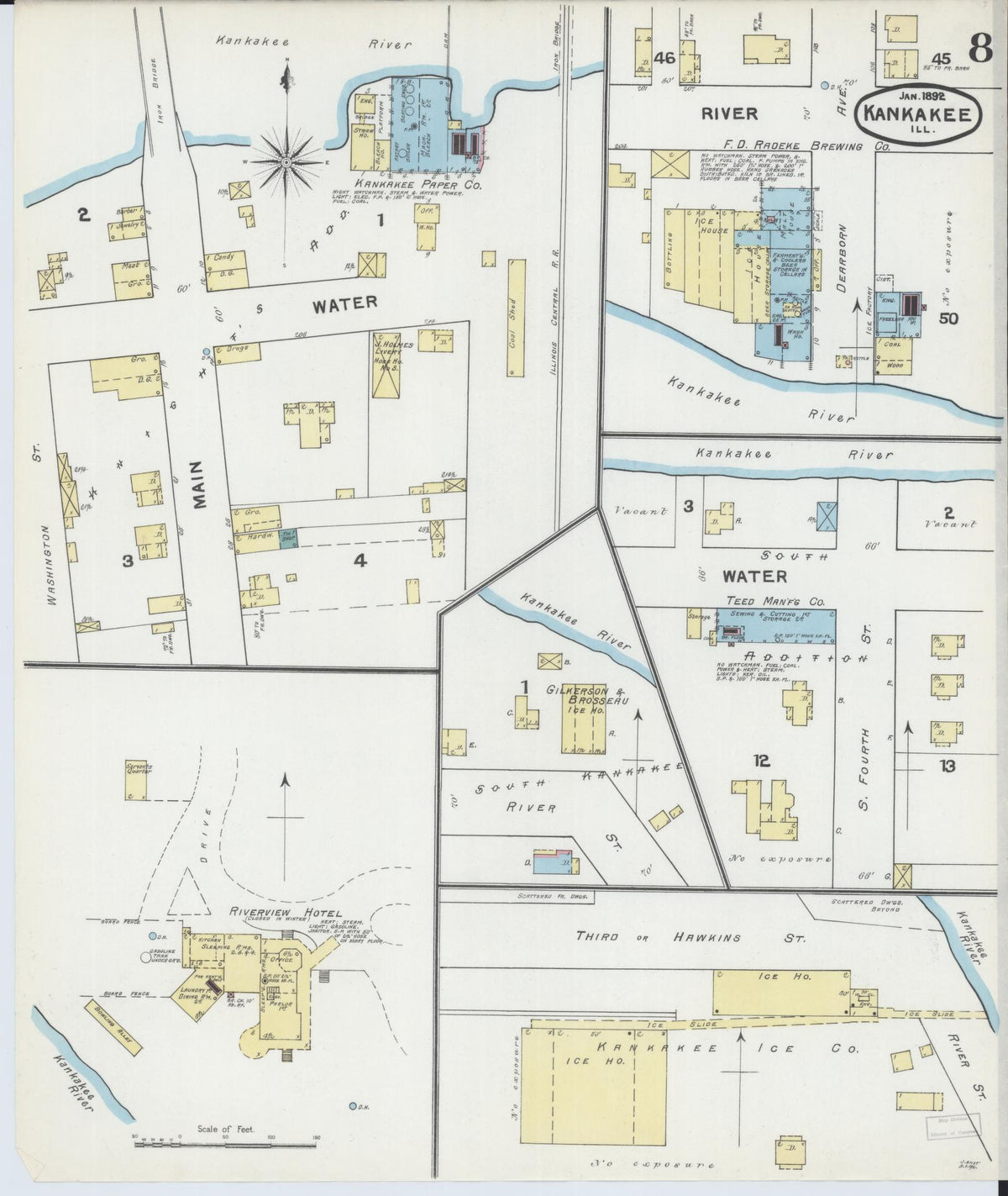 Sanborn Fire Insurance Map from Kankakee, Kankakee County, Illinois (1892), Sheet #0008 - Complete Map Set gallery image, historic Sanborn map, vintage wall art, Illinois Illinois