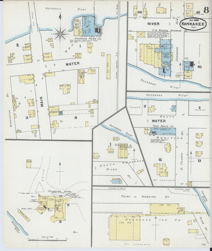 Sanborn Fire Insurance Map from Kankakee, Kankakee County, Illinois (1892), Sheet #0008 - Complete Map Set gallery image, historic Sanborn map, vintage wall art, Illinois Illinois