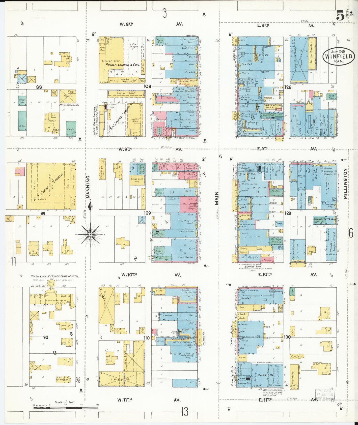Sanborn Fire Insurance Map from Winfield, Cowley County, Kansas (1905), Sheet #0005 - Complete Map Set gallery image, historic Sanborn map, vintage wall art, Kansas Kansas