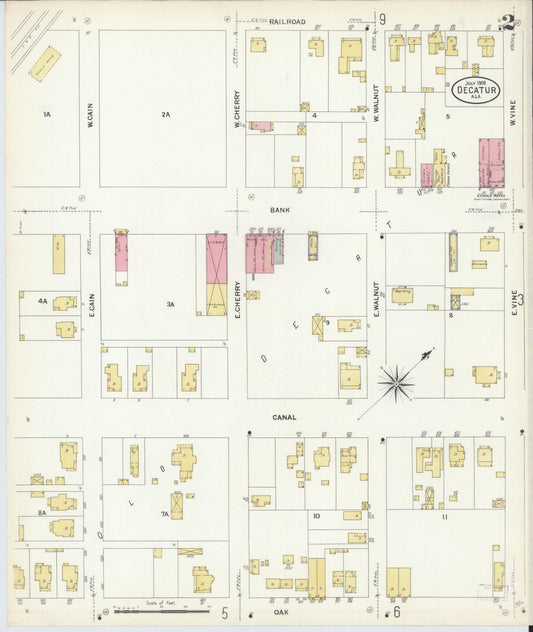 Sanborn Fire Insurance Map from Decatur, Morgan County, Alabama (1908), Sheet #0002 - Historic Sanborn Fire Insurance Map Print, vintage old map wall art, antique decor, genealogy gift, Alabama Alabama map