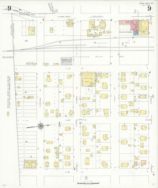 Sanborn Fire Insurance Map from Goose Creek, Harris County, Texas (1939), Sheet #0009 - Historic Sanborn Fire Insurance Map Print, vintage old map wall art, antique decor, genealogy gift, Texas Texas map