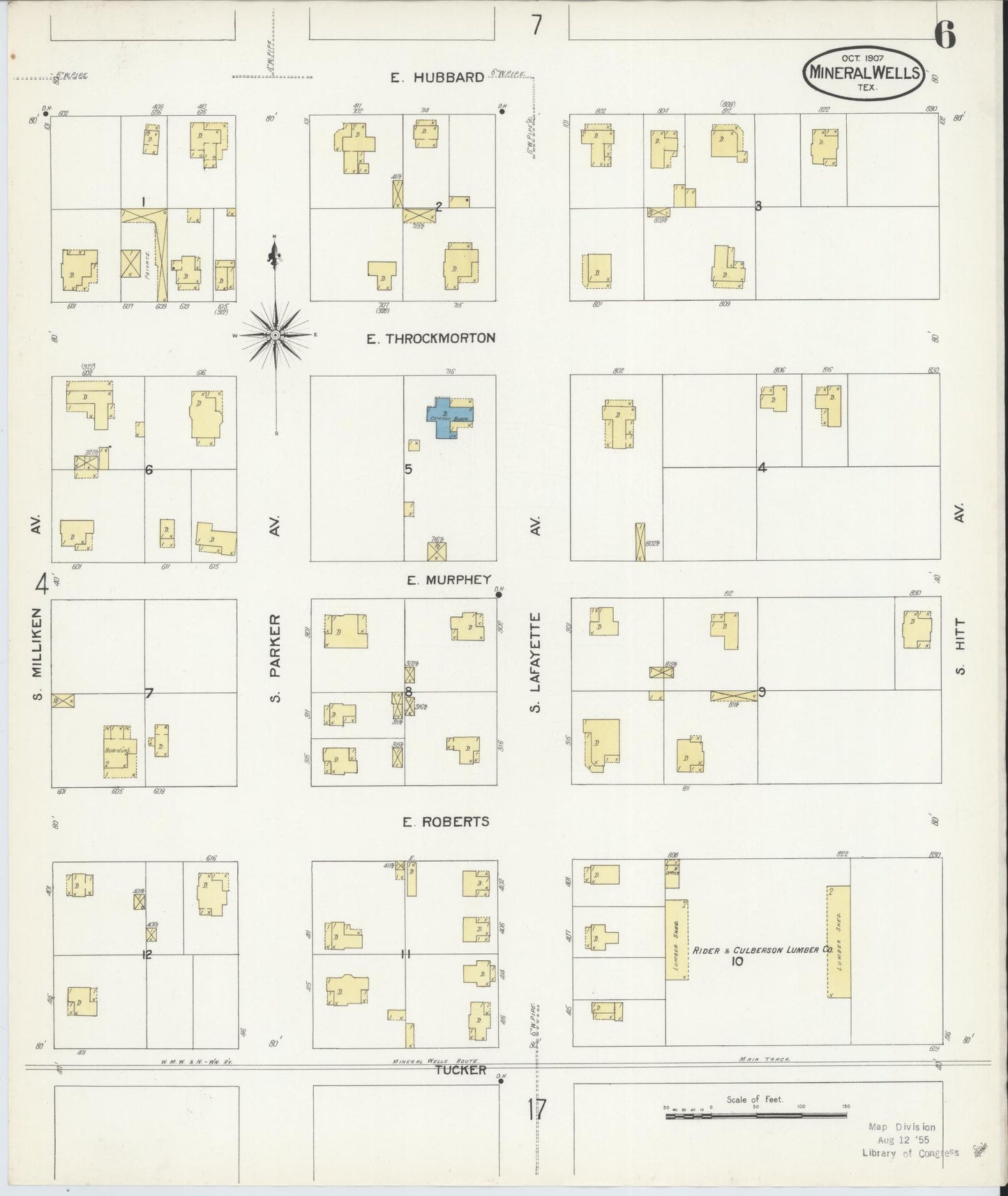 Sanborn Fire Insurance Map from Mineral Wells, Palo Pinto County, Texas (1907), Sheet #0006 - Historic Sanborn Fire Insurance Map Print, vintage old map wall art, antique decor, genealogy gift, Texas Texas map
