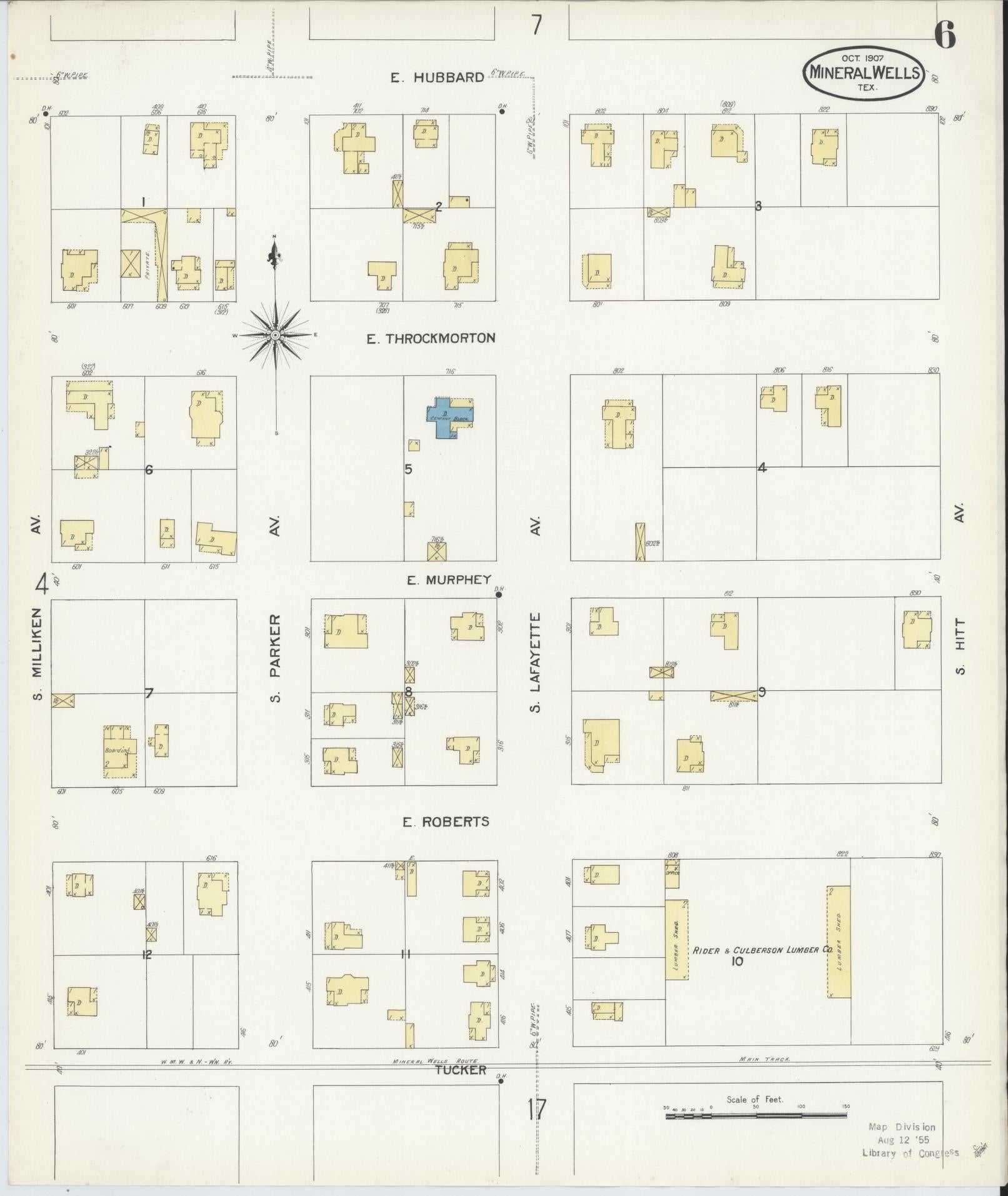 Sanborn Fire Insurance Map from Mineral Wells, Palo Pinto County, Texas (1907), Sheet #0006 - Historic Sanborn Fire Insurance Map Print, vintage old map wall art, antique decor, genealogy gift, Texas Texas map