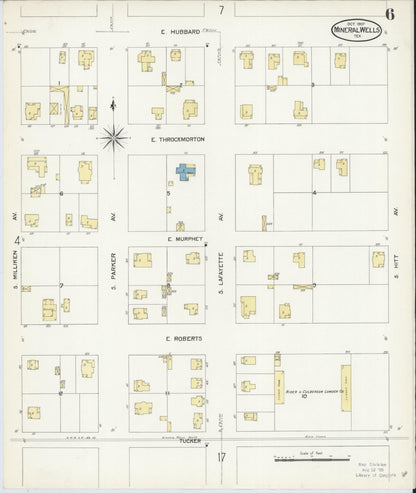 Sanborn Fire Insurance Map from Mineral Wells, Palo Pinto County, Texas (1907), Sheet #0006 - Historic Sanborn Fire Insurance Map Print, vintage old map wall art, antique decor, genealogy gift, Texas Texas map