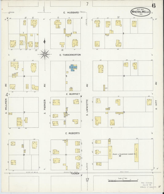 Sanborn Fire Insurance Map from Mineral Wells, Palo Pinto County, Texas (1907), Sheet #0006 - Historic Sanborn Fire Insurance Map Print, vintage old map wall art, antique decor, genealogy gift, Texas Texas map