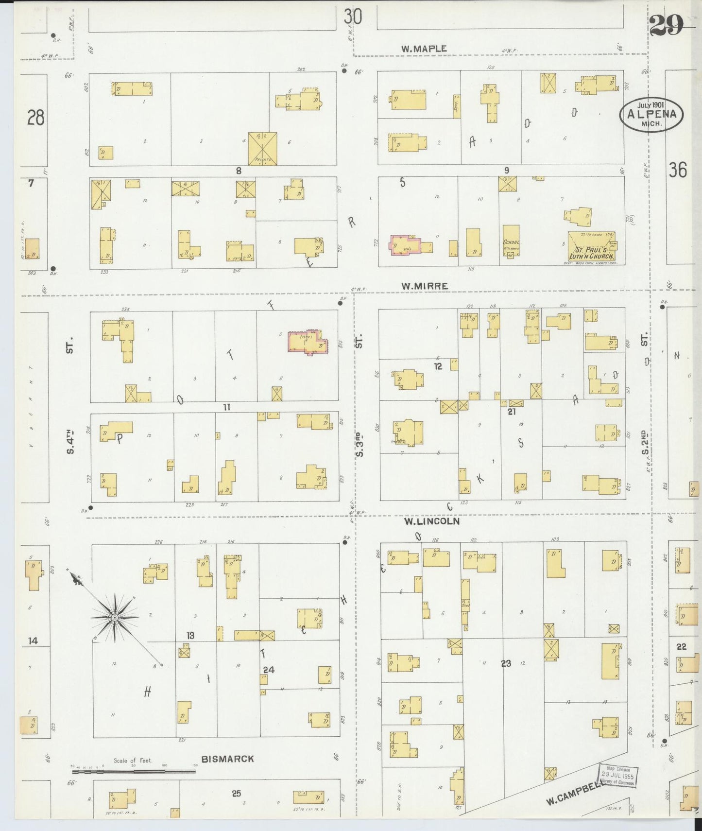 Sanborn Fire Insurance Map from Alpena, Alpena County, Michigan (1901), Sheet #0029 - Historic Sanborn Fire Insurance Map Print, vintage old map wall art, antique decor, genealogy gift, Michigan Michigan map