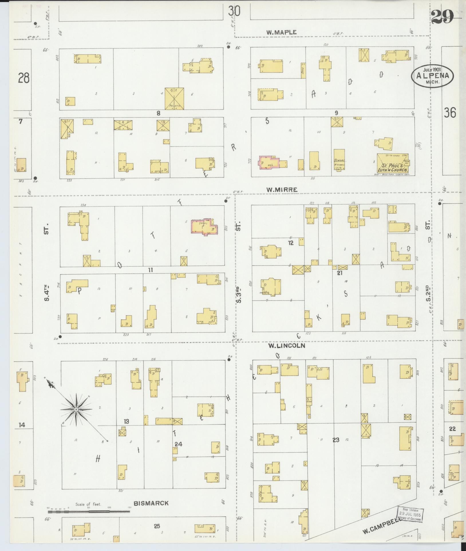 Sanborn Fire Insurance Map from Alpena, Alpena County, Michigan (1901), Sheet #0029 - Historic Sanborn Fire Insurance Map Print, vintage old map wall art, antique decor, genealogy gift, Michigan Michigan map