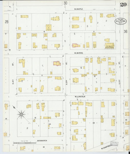 Sanborn Fire Insurance Map from Alpena, Alpena County, Michigan (1901), Sheet #0029 - Historic Sanborn Fire Insurance Map Print, vintage old map wall art, antique decor, genealogy gift, Michigan Michigan map