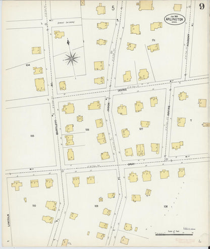 Sanborn Fire Insurance Map from Arlington, Middlesex County, Massachusetts (1903), Sheet #0009 - Complete Map Set gallery image, historic Sanborn map, vintage wall art, Massachusetts Massachusetts