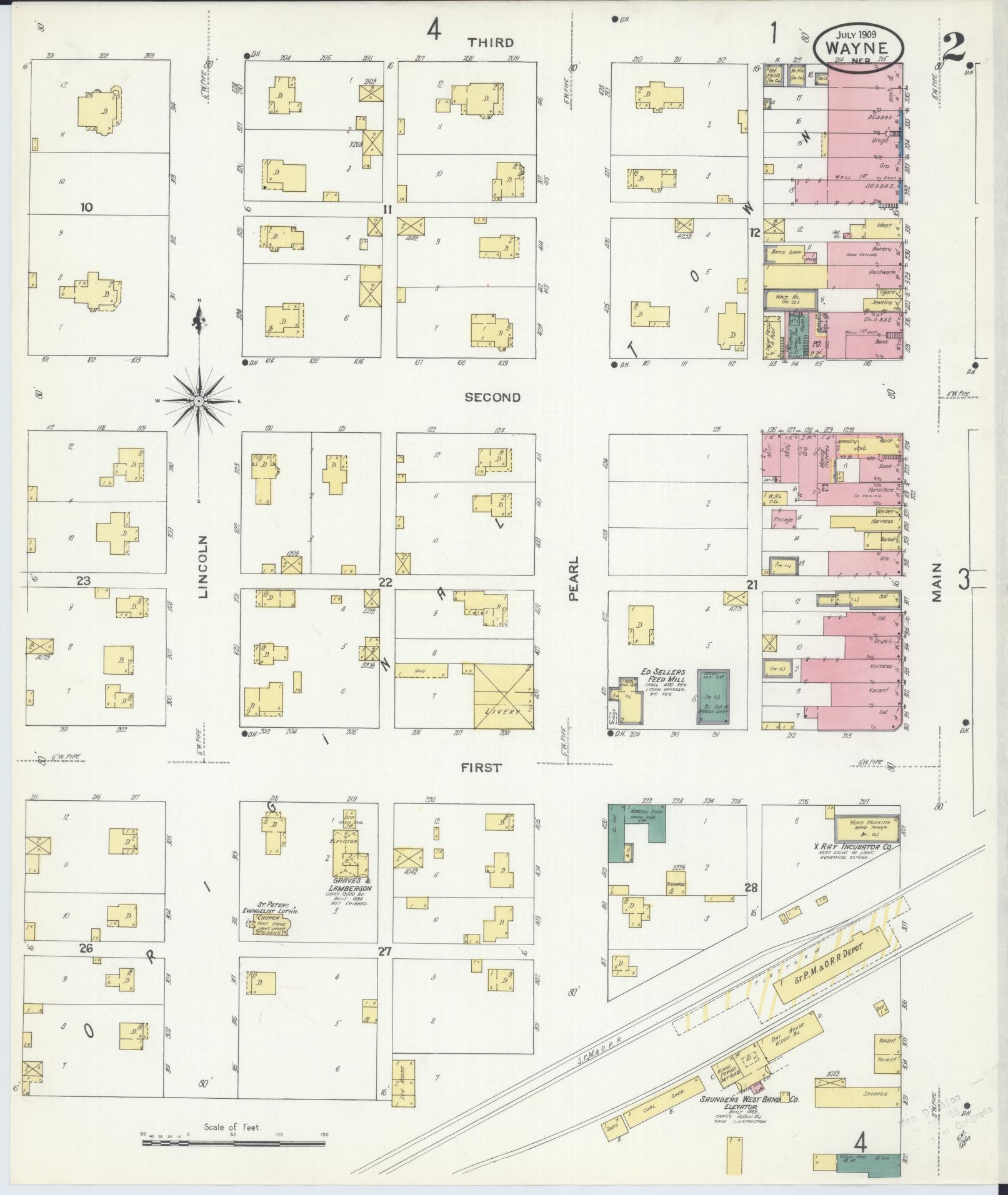 Sanborn Fire Insurance Map from Wayne, Wayne County, Nebraska (1909), Sheet #0002 - Complete Map Set gallery image, historic Sanborn map, vintage wall art, Nebraska Nebraska