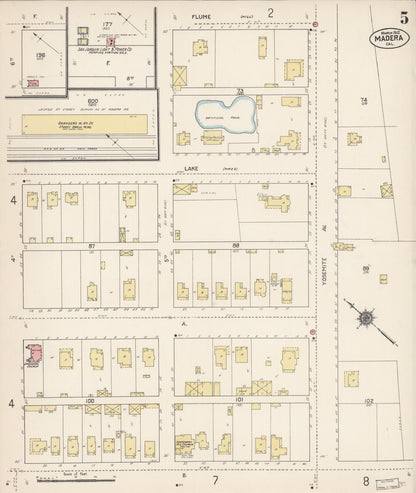 Sanborn Fire Insurance Map from Madera, Madera County, California (1912), Sheet #0005 - Complete Map Set gallery image, historic Sanborn map, vintage wall art, California California