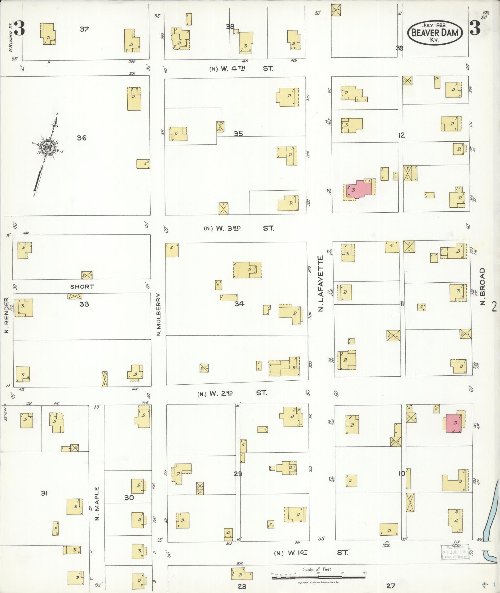 Sanborn Fire Insurance Map from Beaver Dam, Ohio County, Kentucky (1923), Sheet #0003 - Complete Map Set gallery image, historic Sanborn map, vintage wall art, Kentucky Kentucky