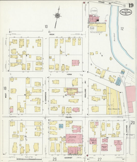 Sanborn Fire Insurance Map from Kenosha, Kenosha County, Wisconsin (1911), Sheet #0019 - Historic Sanborn Fire Insurance Map Print, vintage old map wall art, antique decor, genealogy gift, Wisconsin Wisconsin map