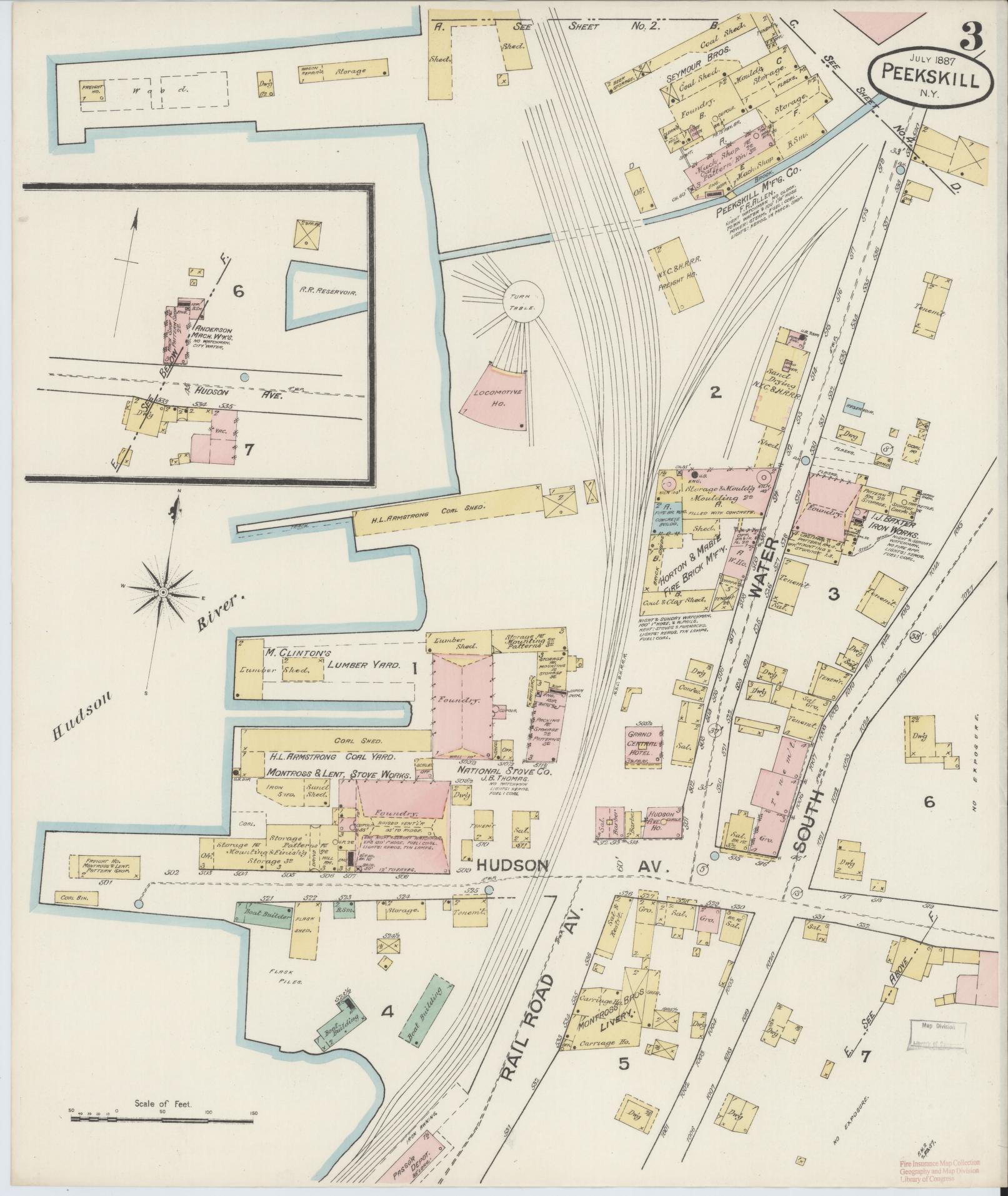 Sanborn Fire Insurance Map from Peekskill, Westchester County, New York (1887), Sheet #0003 - Complete Map Set gallery image, historic Sanborn map, vintage wall art, New York New York