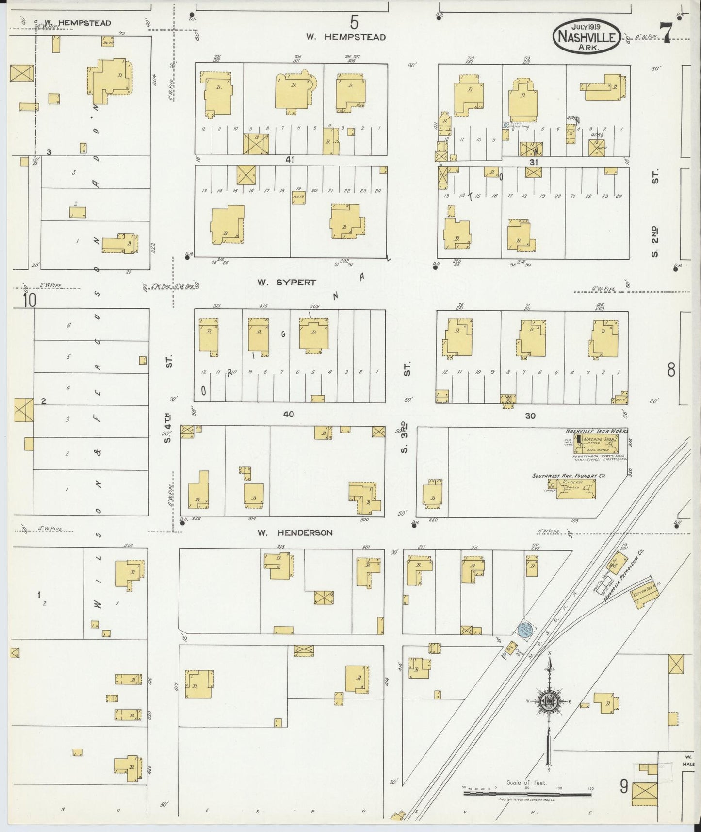 Sanborn Fire Insurance Map from Nashville, Howard County, Arkansas (1919), Sheet #0007 - Complete Map Set gallery image, historic Sanborn map, vintage wall art, Arkansas Arkansas