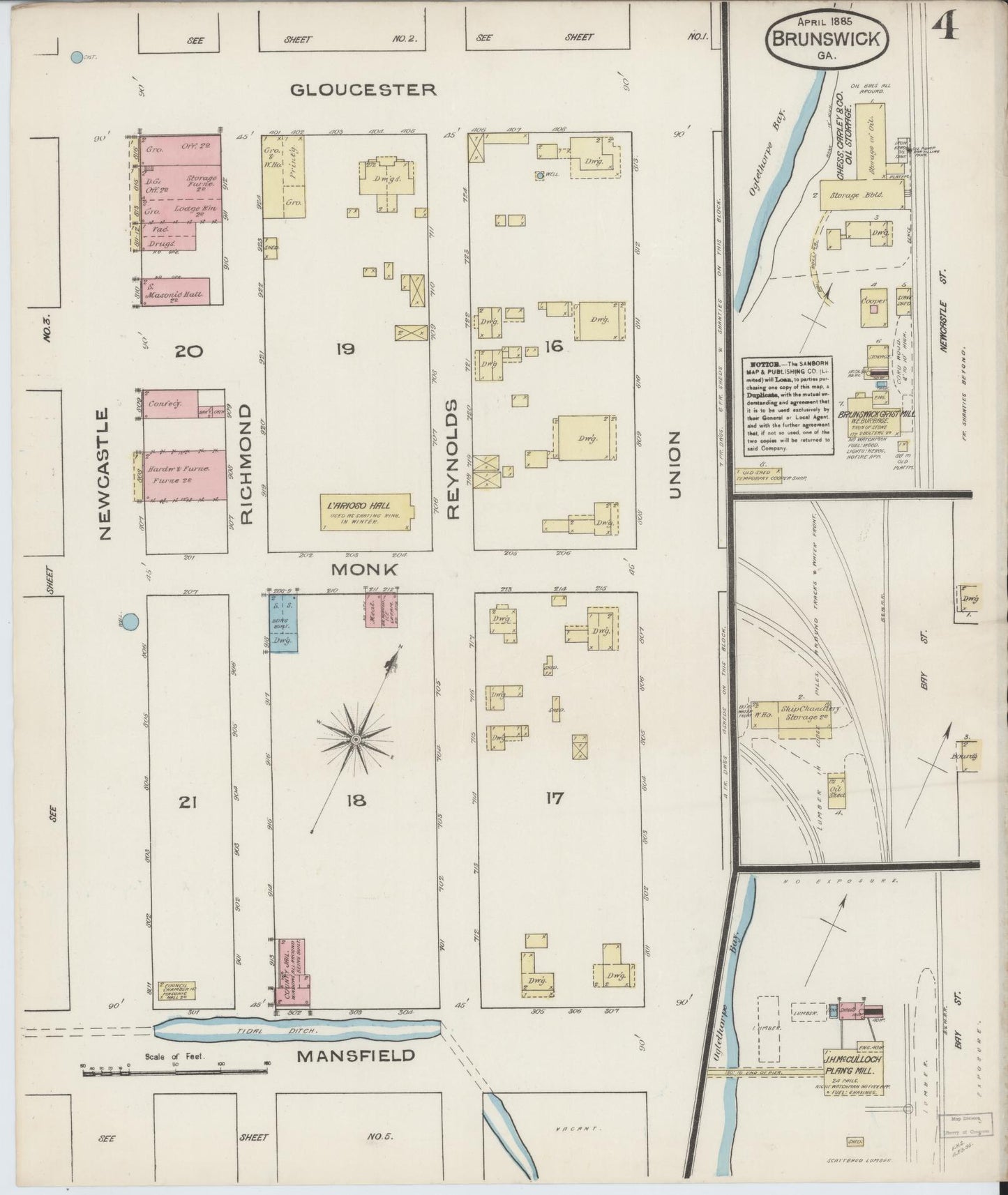 Sanborn Fire Insurance Map from Brunswick, Glynn County, Georgia (1885), Sheet #0004 - Complete Map Set gallery image, historic Sanborn map, vintage wall art, Georgia Georgia