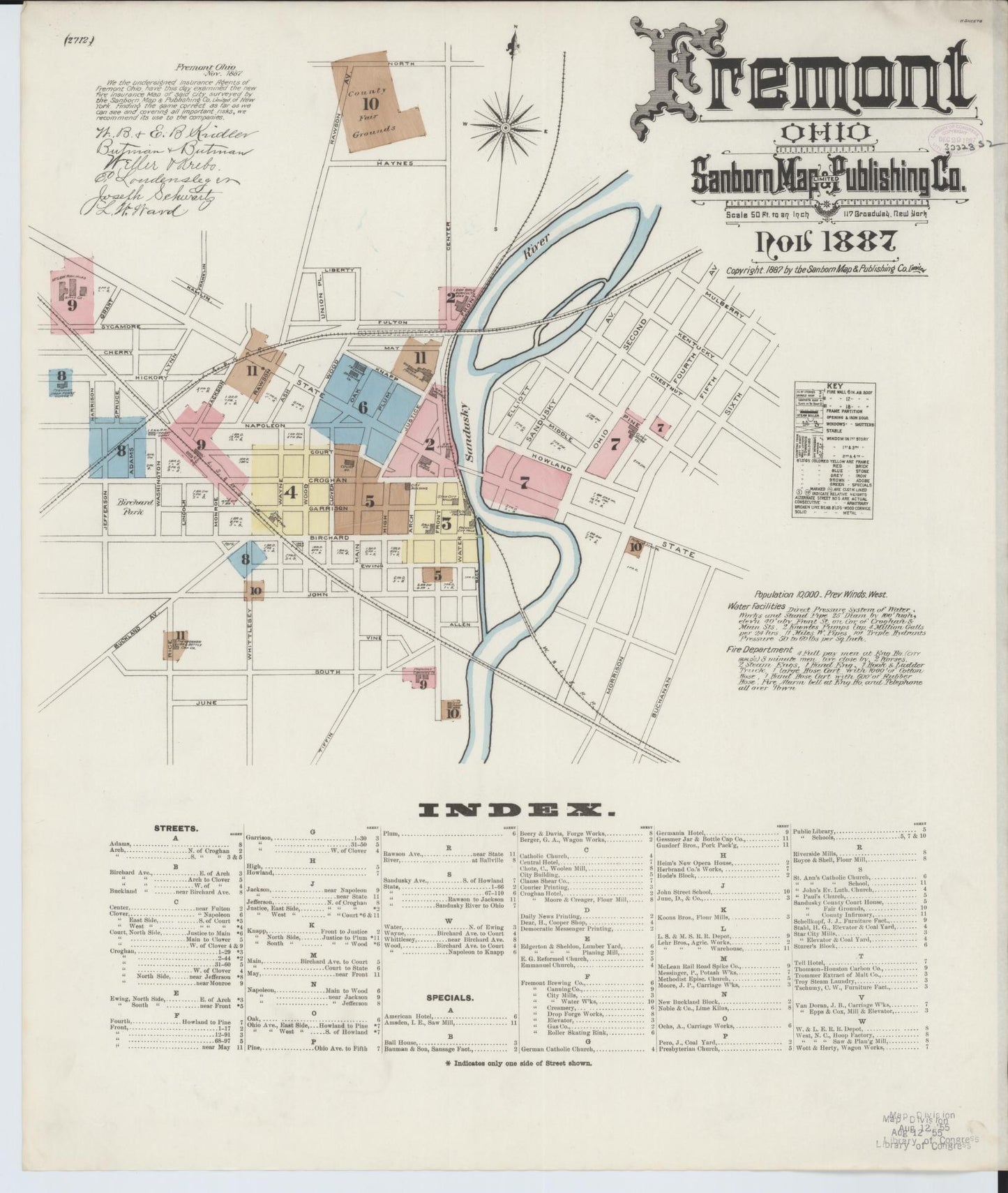 Sanborn Fire Insurance Map from Fremont, Sandusky County, Ohio (1887), Sheet #0001 - Historic Sanborn Fire Insurance Map Print, vintage old map wall art, antique decor, genealogy gift, Ohio Ohio map