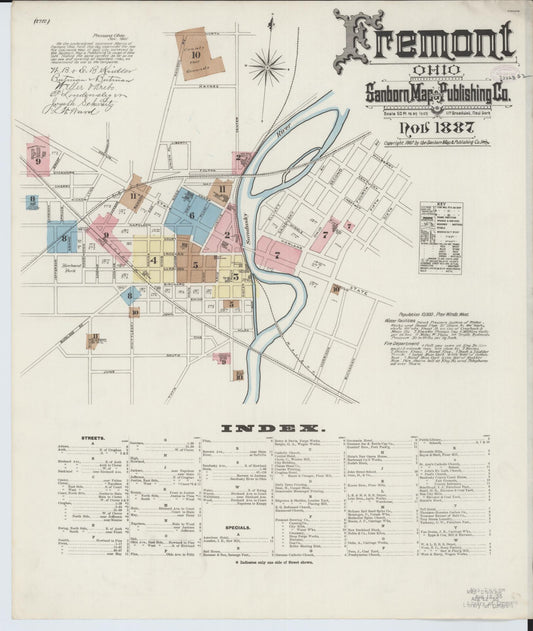 Sanborn Fire Insurance Map from Fremont, Sandusky County, Ohio (1887), Sheet #0001 - Historic Sanborn Fire Insurance Map Print, vintage old map wall art, antique decor, genealogy gift, Ohio Ohio map