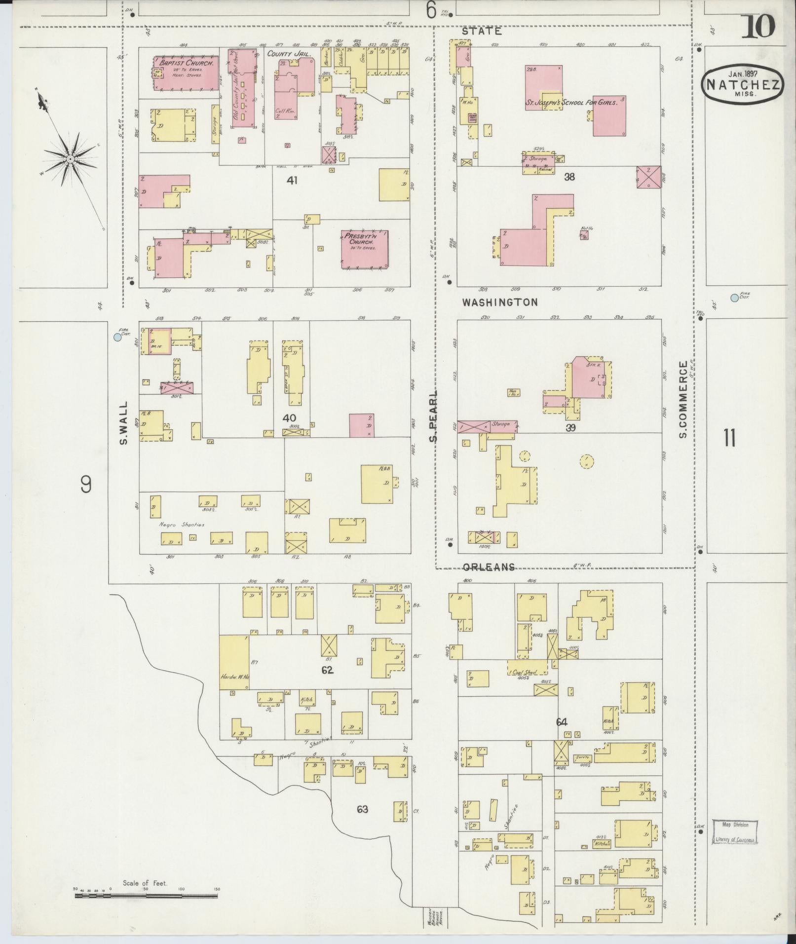 Sanborn Fire Insurance Map from Natchez, Adams County, Mississippi (1897), Sheet #0010 - Complete Map Set gallery image, historic Sanborn map, vintage wall art, Mississippi Mississippi