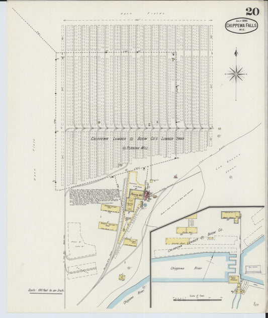 Sanborn Fire Insurance Map from Chippewa Falls, Chippewa County, Wisconsin (1895), Sheet #0020 - Historic Sanborn Fire Insurance Map Print, vintage old map wall art, antique decor, genealogy gift, Wisconsin Wisconsin map