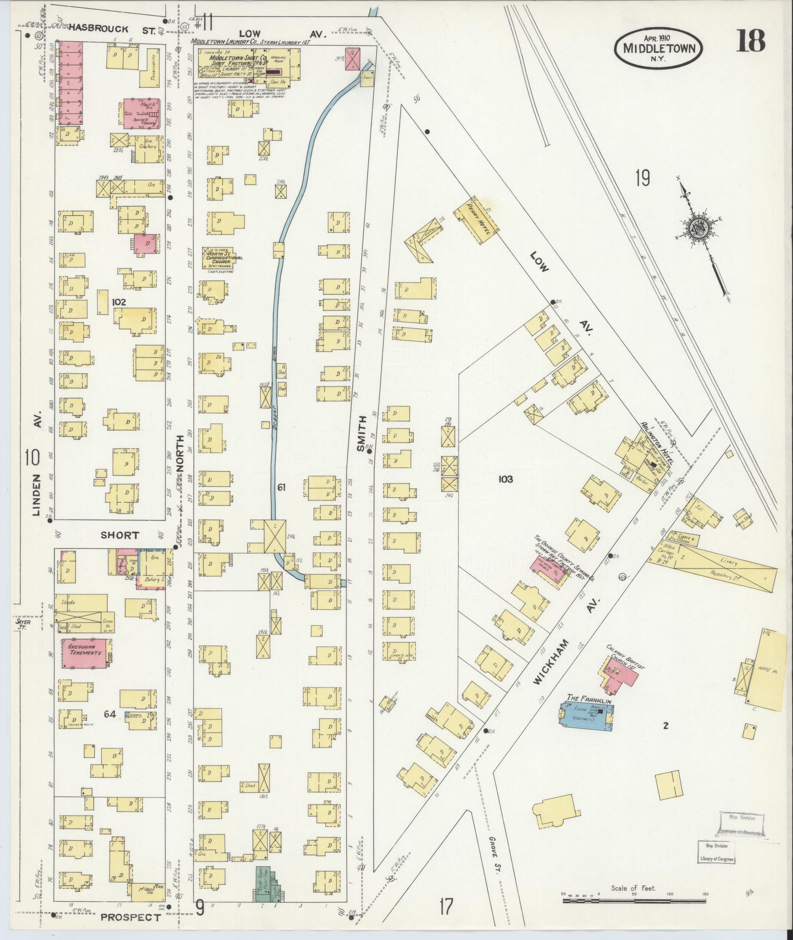 Sanborn Fire Insurance Map from Middletown, Orange County, New York (1910), Sheet #0018 - Complete Map Set gallery image, historic Sanborn map, vintage wall art, New York New York