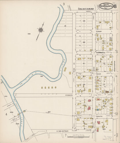 Sanborn Fire Insurance Map from New Braunfels, Comal County, Texas (1922), Sheet #0008 - Complete Map Set gallery image, historic Sanborn map, vintage wall art, Texas Texas