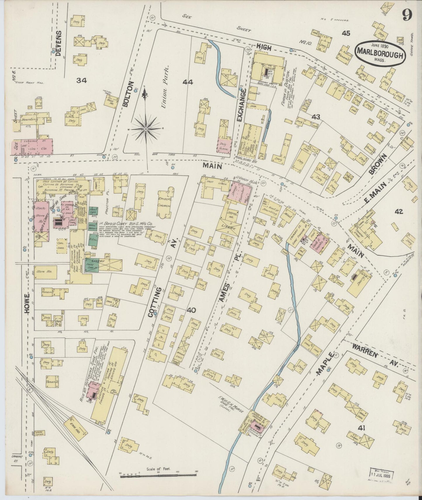 Sanborn Fire Insurance Map from Marlborough, Middlesex County, Massachusetts (1890), Sheet #0009 - Complete Map Set gallery image, historic Sanborn map, vintage wall art, Massachusetts Massachusetts