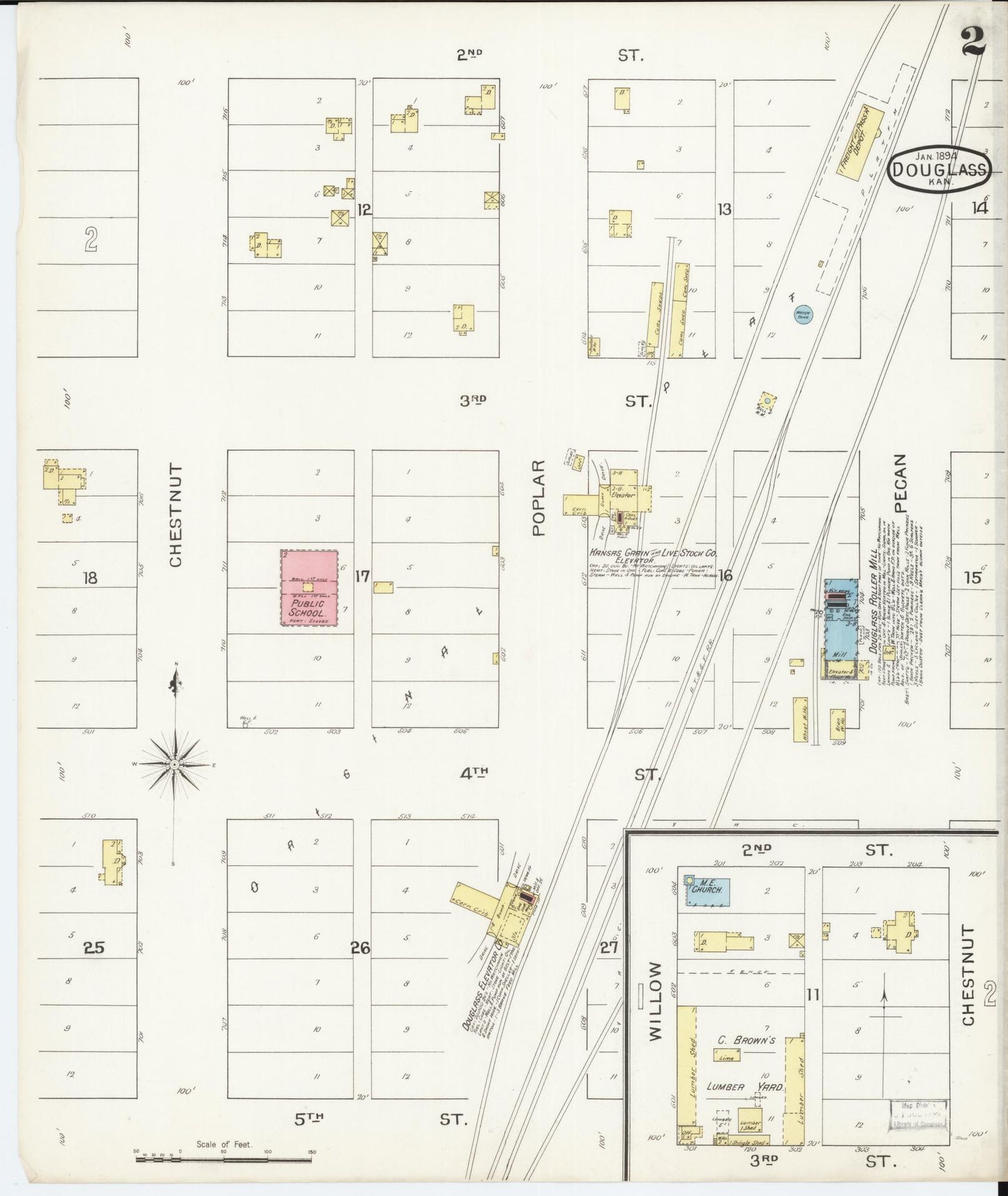 Sanborn Fire Insurance Map from Douglass, Butler County, Kansas (1894), Sheet #0002 - Complete Map Set gallery image, historic Sanborn map, vintage wall art, Kansas Kansas