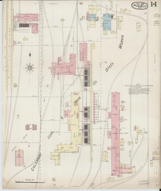 Sanborn Fire Insurance Map from Pueblo, Pueblo County, Colorado (1886), Sheet #0014 - Historic Sanborn Fire Insurance Map Print, vintage old map wall art, antique decor, genealogy gift, Colorado Colorado map