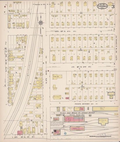 Sanborn Fire Insurance Map from Virginia, Saint Louis County, Minnesota (1921), Sheet #0003 - Complete Map Set gallery image, historic Sanborn map, vintage wall art, Minnesota Minnesota