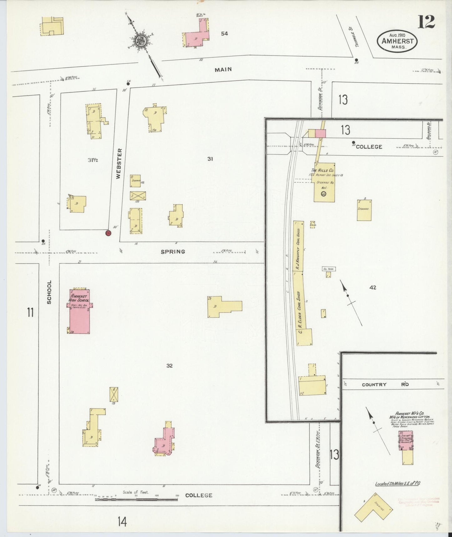 Sanborn Fire Insurance Map from Amherst, Hampshire County, Massachusetts (1910), Sheet #0012 - Complete Map Set gallery image, historic Sanborn map, vintage wall art, Massachusetts Massachusetts
