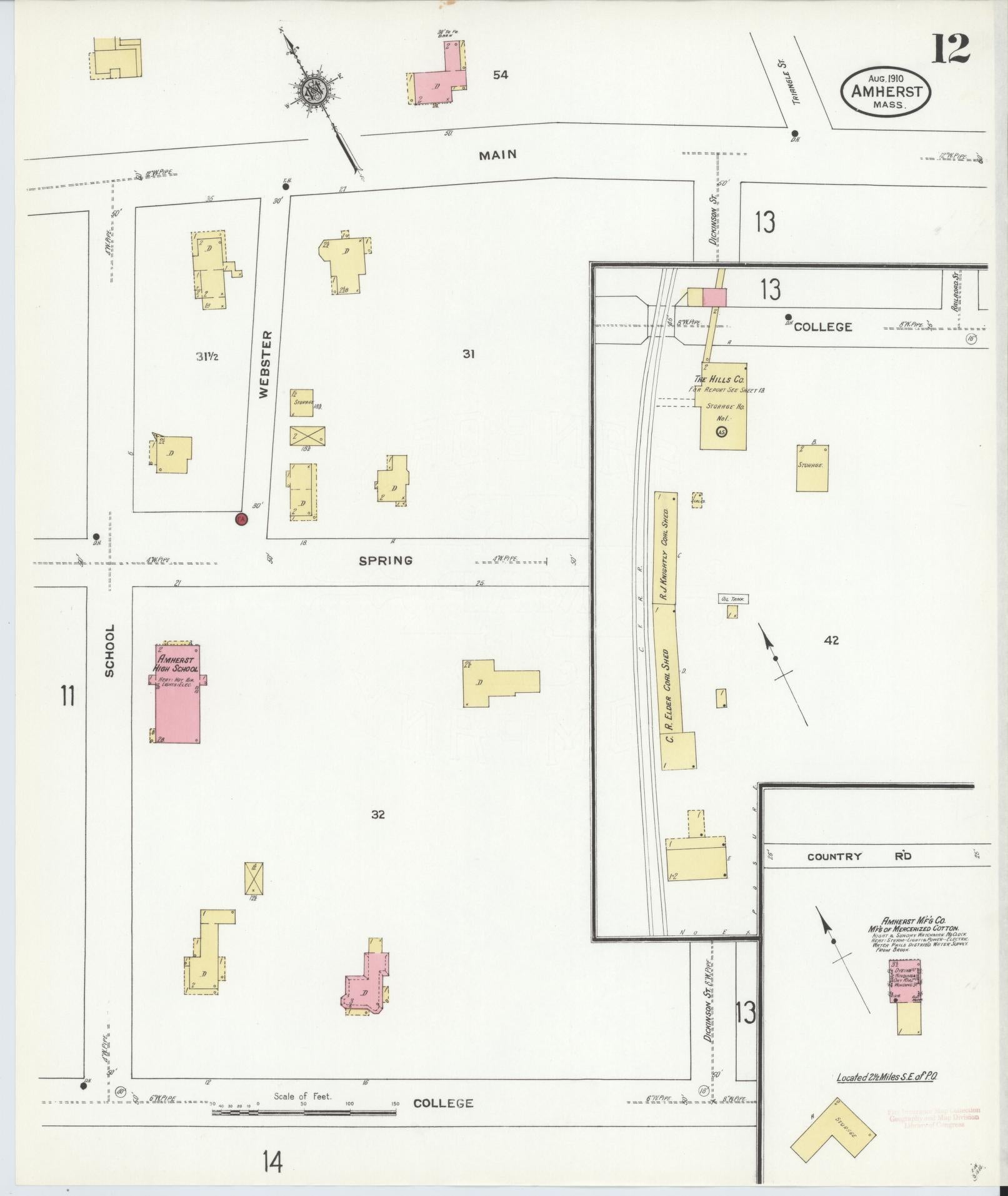 Sanborn Fire Insurance Map from Amherst, Hampshire County, Massachusetts (1910), Sheet #0012 - Complete Map Set gallery image, historic Sanborn map, vintage wall art, Massachusetts Massachusetts