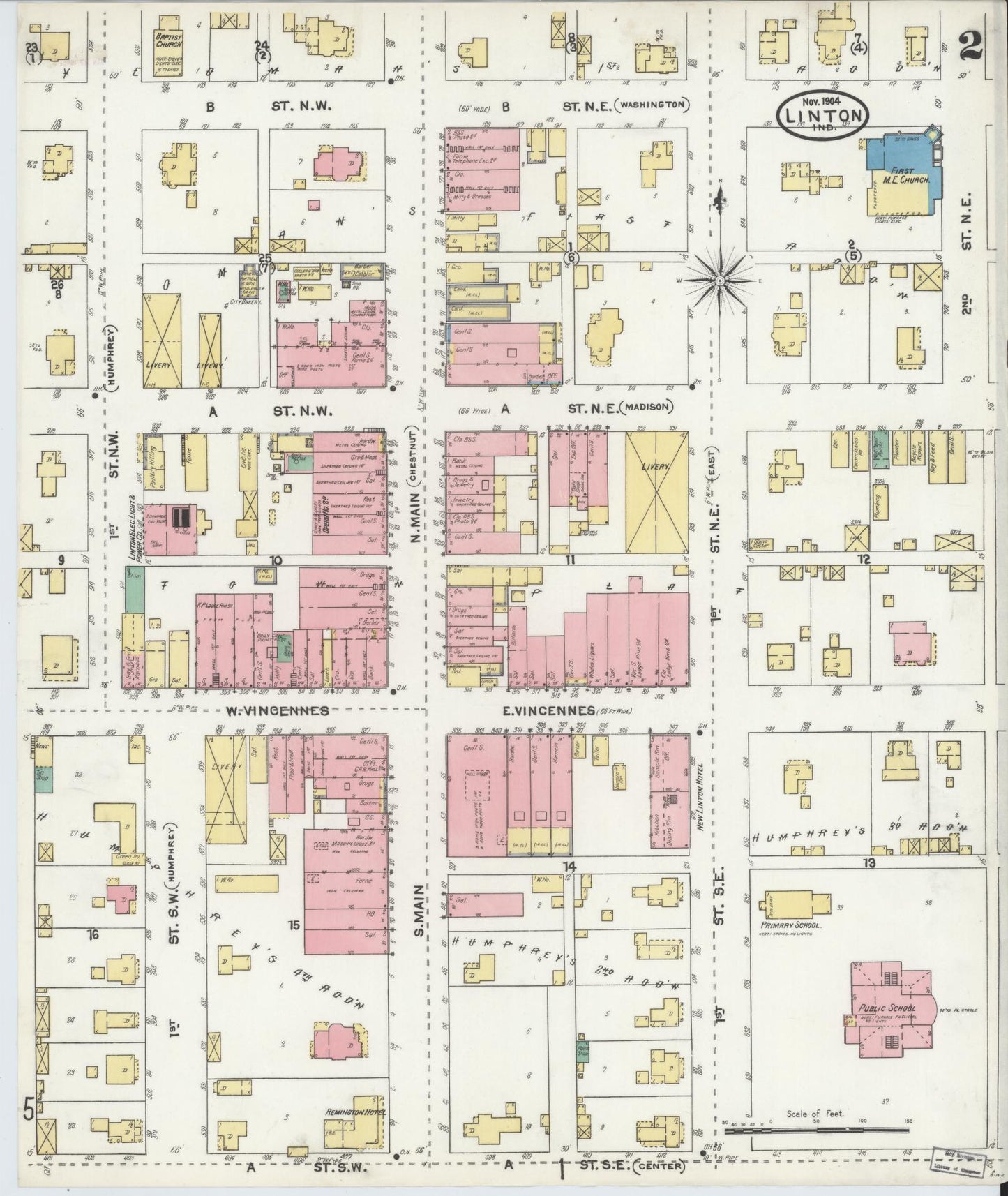 Sanborn Fire Insurance Map from Linton, Greene County, Indiana (1904), Sheet #0002 - Complete Map Set gallery image, historic Sanborn map, vintage wall art, Indiana Indiana