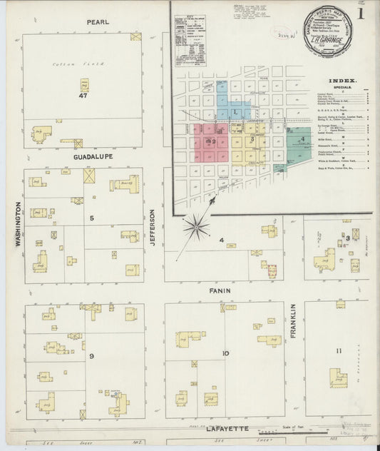 Sanborn Fire Insurance Map from La Grange, Fayette County, Texas (1890), Sheet #0001 - Historic Sanborn Fire Insurance Map Print, vintage old map wall art, antique decor, genealogy gift, Texas Texas map