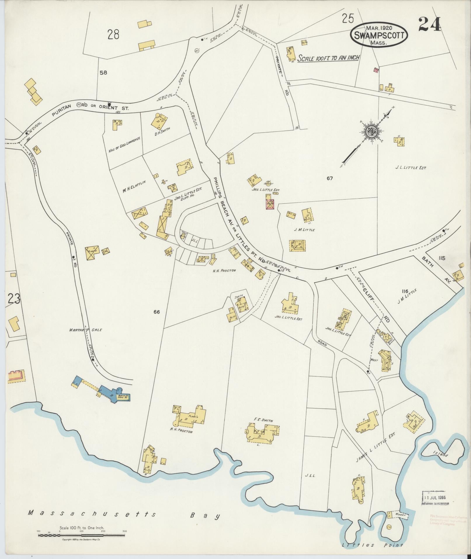 Sanborn Fire Insurance Map from Swampscott, Essex County, Massachusetts (1920), Sheet #0024 - Historic Sanborn Fire Insurance Map Print, vintage old map wall art, antique decor, genealogy gift, Massachusetts Massachusetts map
