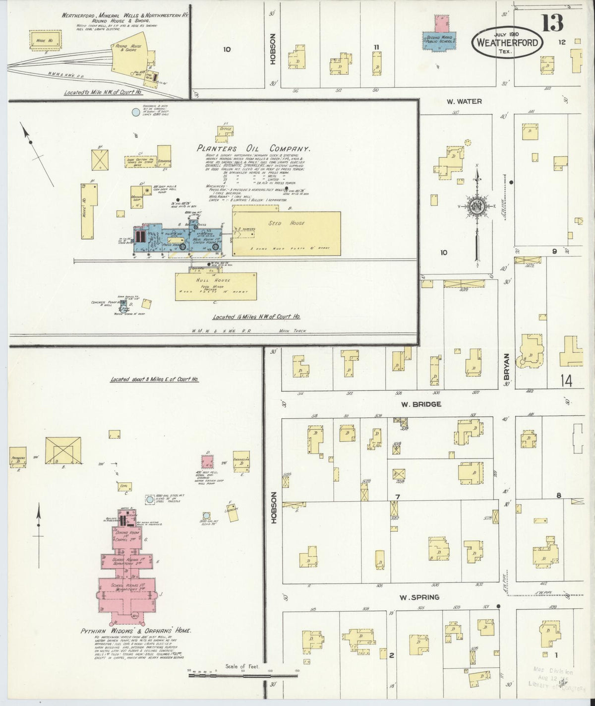 Sanborn Fire Insurance Map from Weatherford, Parker County, Texas (1910), Sheet #0013 - Complete Map Set gallery image, historic Sanborn map, vintage wall art, Texas Texas