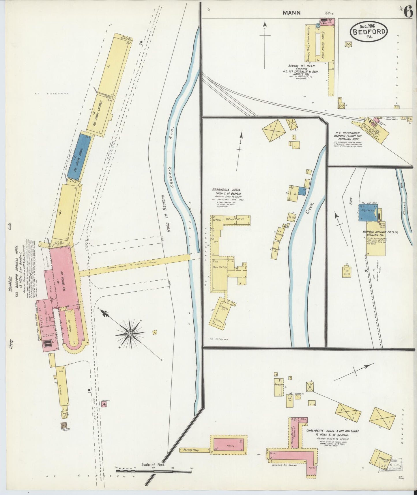 Sanborn Fire Insurance Map from Bedford, Bedford County, Pennsylvania (1906), Sheet #0006 - Historic Sanborn Fire Insurance Map Print, vintage old map wall art, antique decor, genealogy gift, Pennsylvania Pennsylvania map