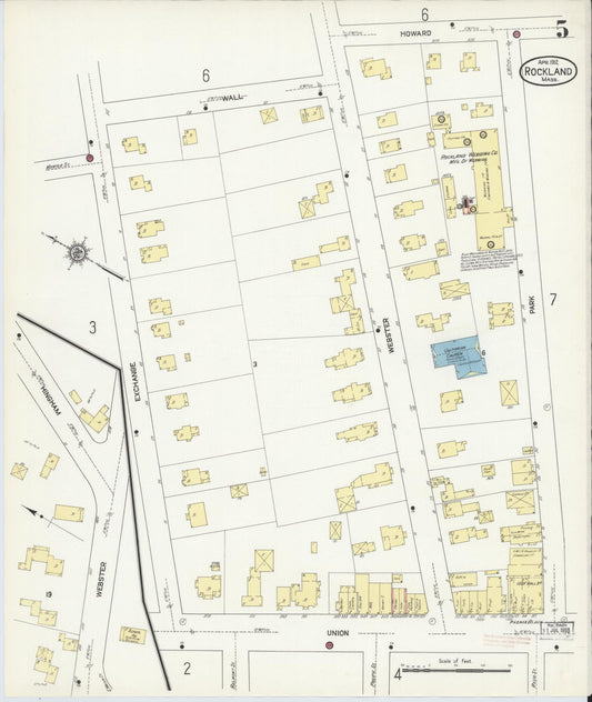 Sanborn Fire Insurance Map from Rockland, Plymouth County, Massachusetts (1912), Sheet #0005 - Historic Sanborn Fire Insurance Map Print, vintage old map wall art, antique decor, genealogy gift, Massachusetts Massachusetts map