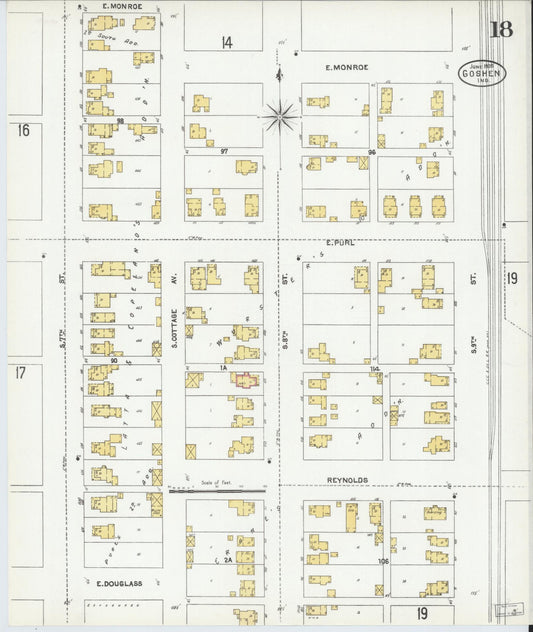 Sanborn Fire Insurance Map from Goshen, Elkhart County, Indiana (1905), Sheet #0018 - Historic Sanborn Fire Insurance Map Print, vintage old map wall art, antique decor, genealogy gift, Indiana Indiana map
