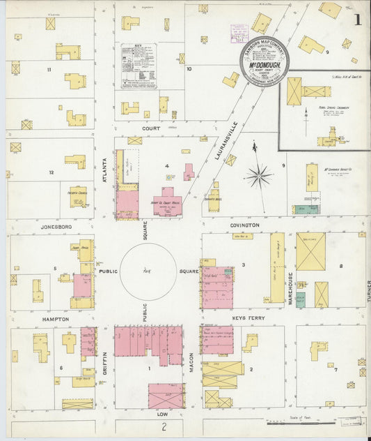 Sanborn Fire Insurance Map from Mcdonough, Henry County, Georgia (1905), Sheet #0001 - Complete Map Set gallery image, historic Sanborn map, vintage wall art, Georgia Georgia