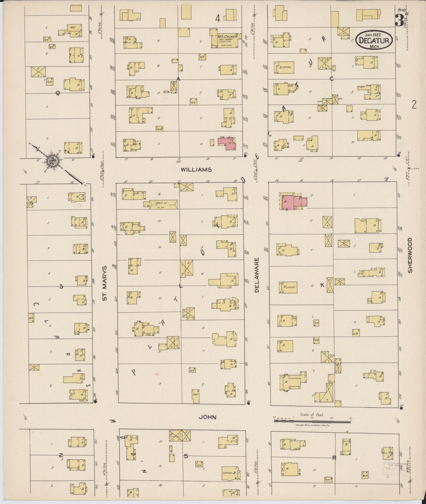 Sanborn Fire Insurance Map from Decatur, Van Buren County, Michigan (1922), Sheet #0003 - Historic Sanborn Fire Insurance Map Print, vintage old map wall art, antique decor, genealogy gift, Michigan Michigan map