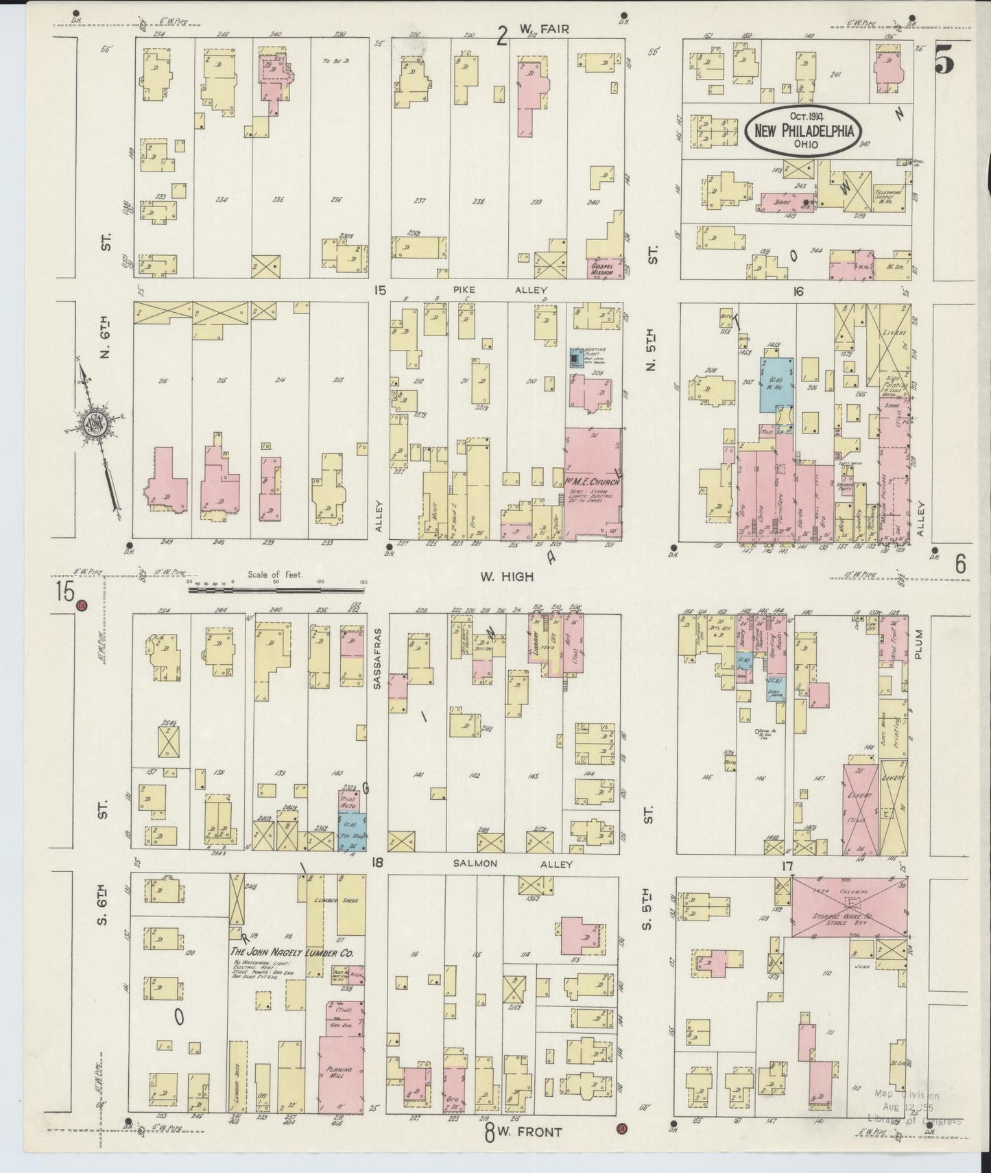 Sanborn Fire Insurance Map from New Philadelphia, Tuscarawas County, Ohio (1914), Sheet #0005 - Complete Map Set gallery image, historic Sanborn map, vintage wall art, Ohio Ohio