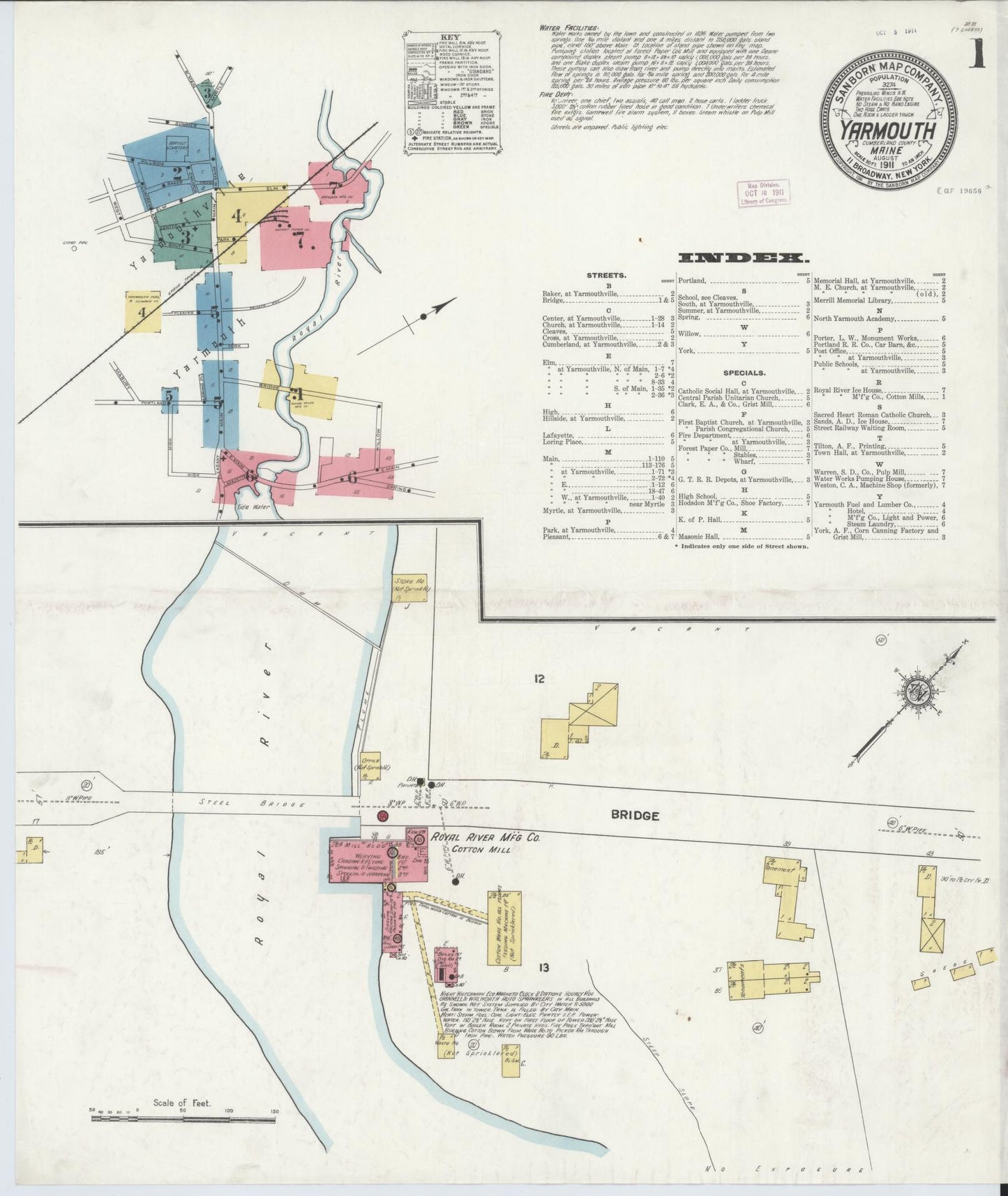 Sanborn Fire Insurance Map from Yarmouth, Cumberland County, Maine (1911), Sheet #0001 - Complete Map Set gallery image, historic Sanborn map, vintage wall art, Maine Maine